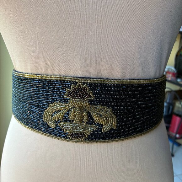 Vintage beaded belt Black and Gold - Picture 1 of 7